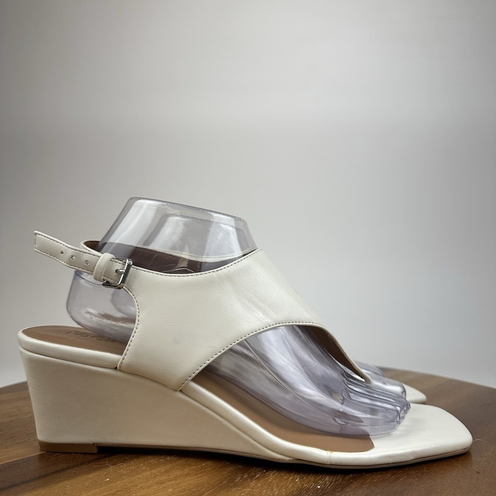 New Womens Nordstrom Rack Fonda Faux Leather Ivory Open Toed Wedges Size 10 M